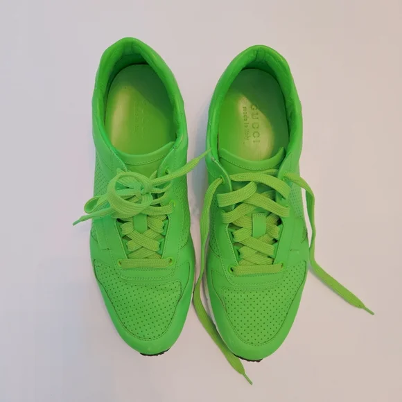 GUCCI neon green ipanema perforated leather lace up sneaker running shoes 10.5 - Picture 9 of 10